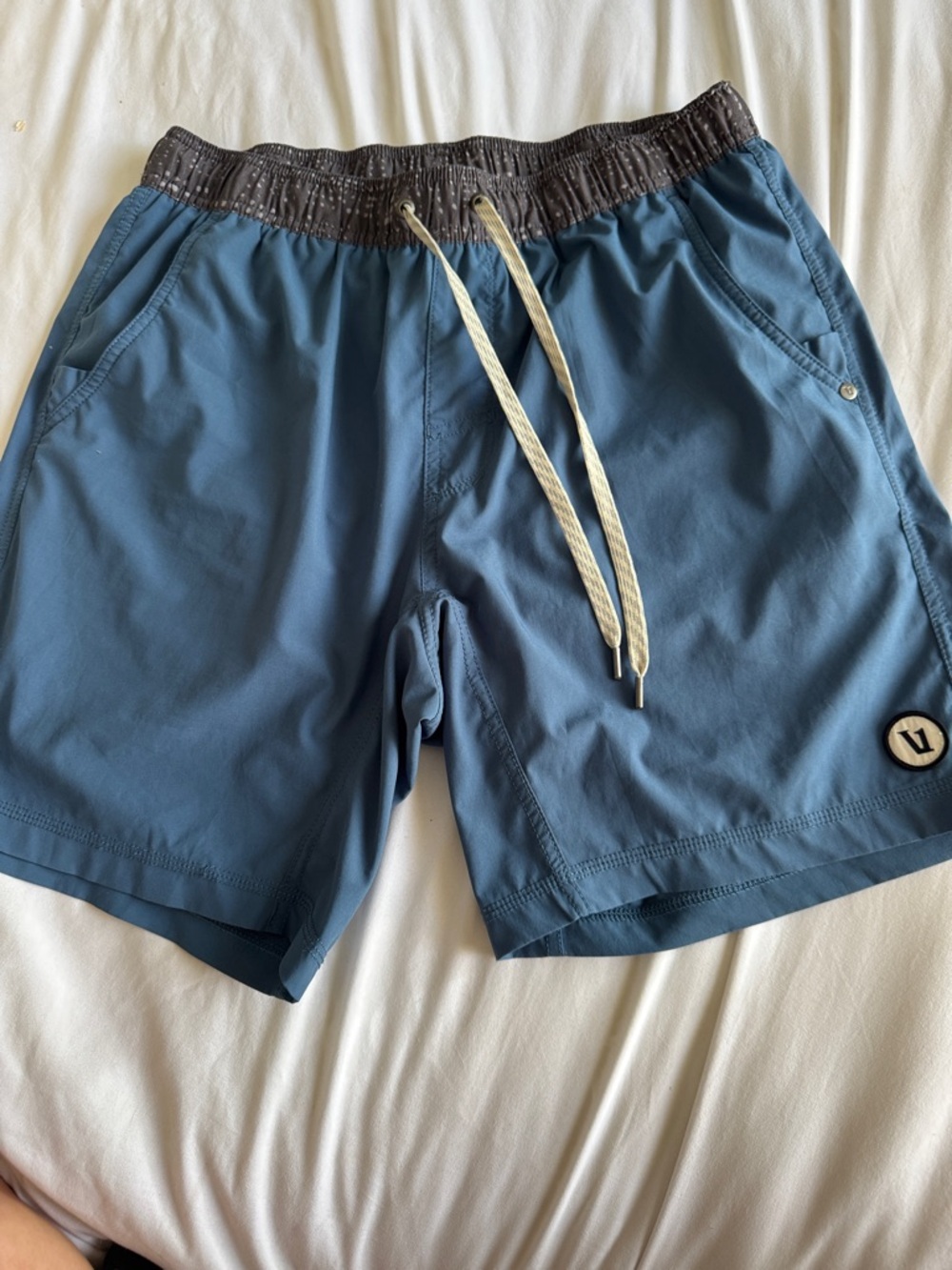 Vuori Men's Athletic Shorts in Slate Blue with Charcoal Waistband